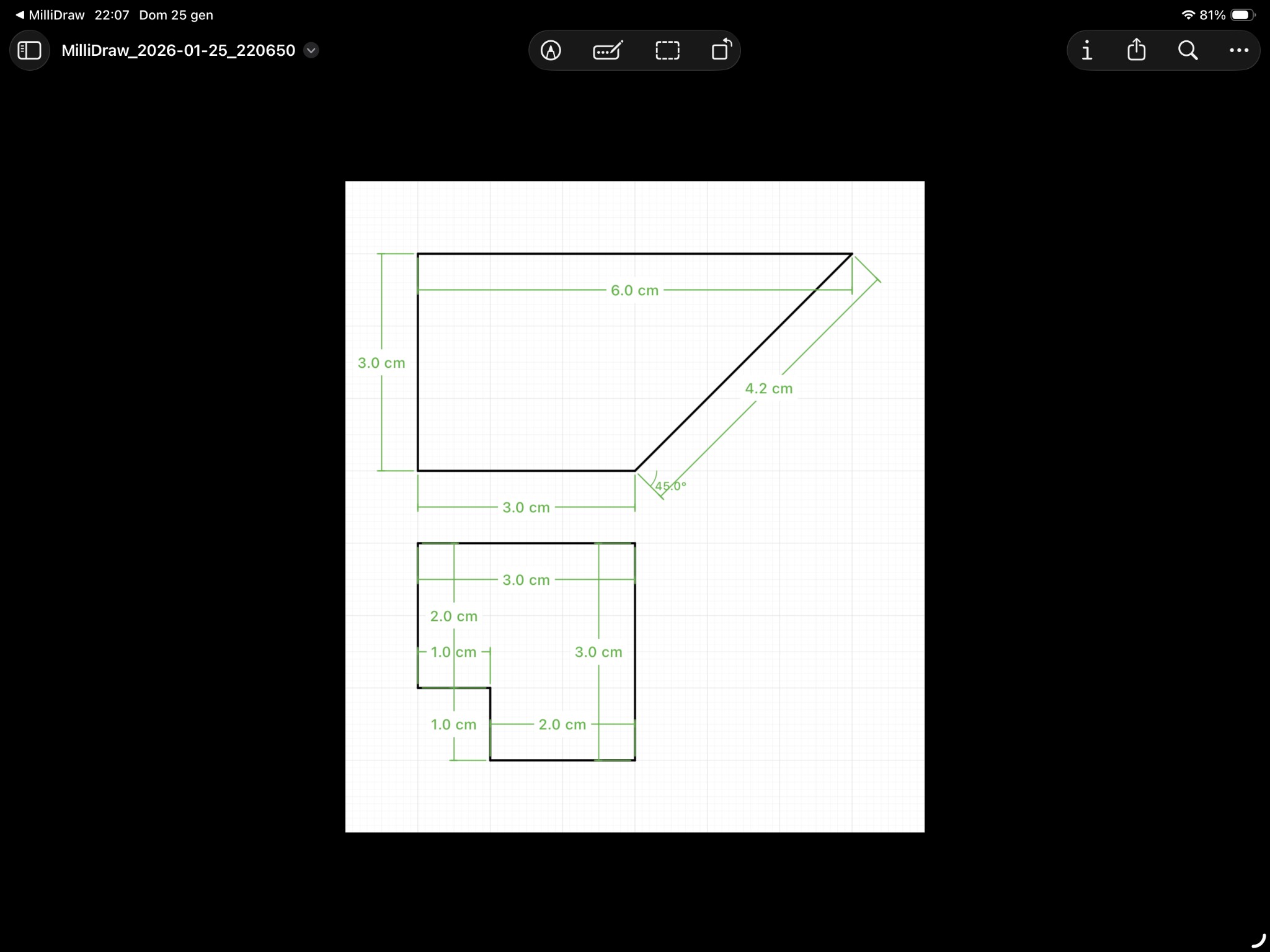 Technical drawing with automatic measurements