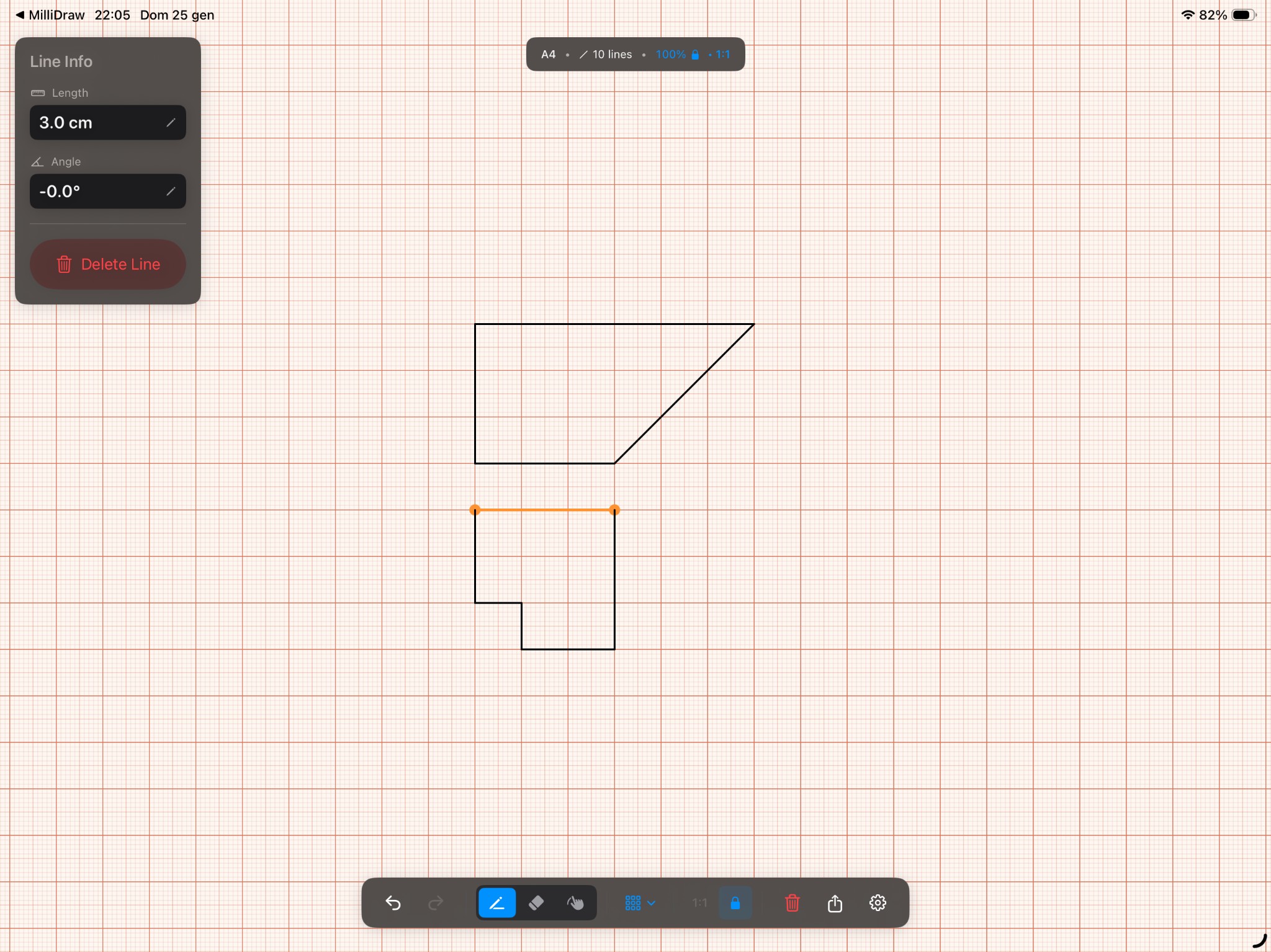 Milli Draw - Technical drawing with measurements on millimeter grid